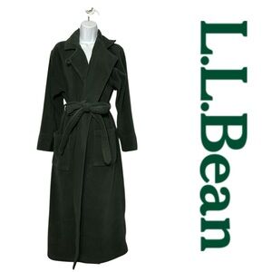 L.L. Bean Winter Fleece Wrap Robe Long Green Belted Pockets Loungewear Women’s S